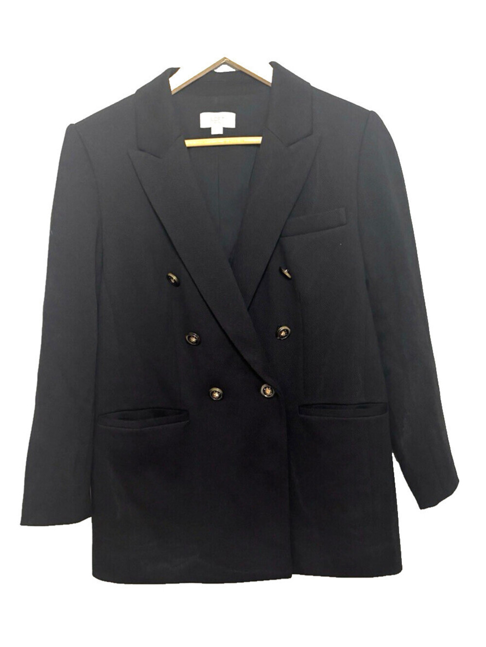 LOFT Blazer Jacket Women's 8P Black Double Breasted Gold Buttons Career Preppy
